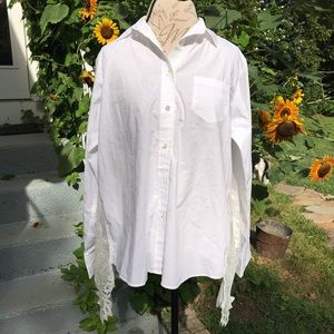 Sacai White Button Down Top Lace Back Sz S